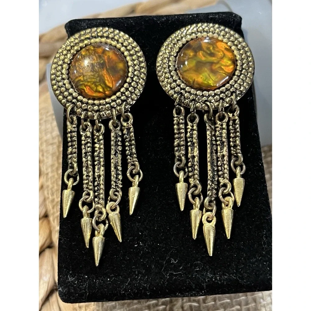 VTG Peacock Glass Chandelier Earrings Boho Chic Fairycore Old World Tribal